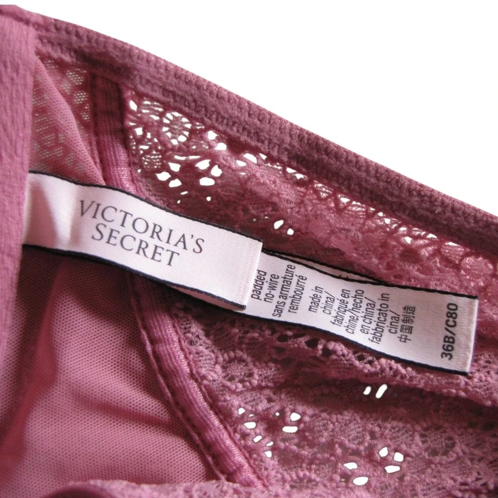 Victorias Secret Easy Lace Push-Up Bra Racerback Wireless 36B Pink Fairy Sultry